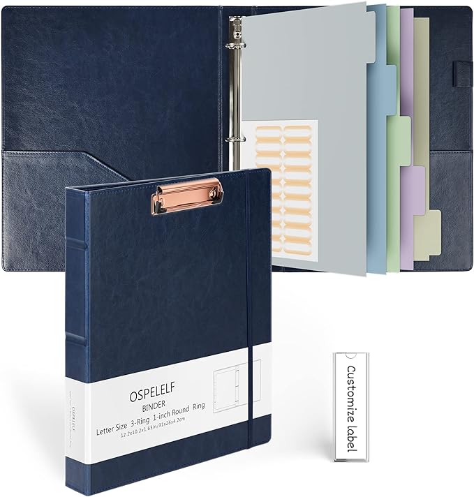 Ospelelf 3 Ring Binder With Clipboard 1 Inch Leather by OspelelfOfficeSupplies