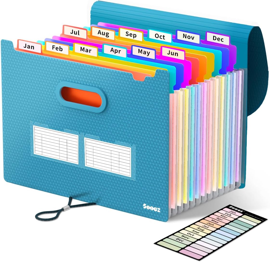 Sooez Accordion File Organizer, 13-Pocket Expanding File Folder Letter Size | Deeper 13-Pocket Keep Index Tabs Visible, Thickened Cover, Monthly Bill Paper Receipt Document Organizer, Home Office School