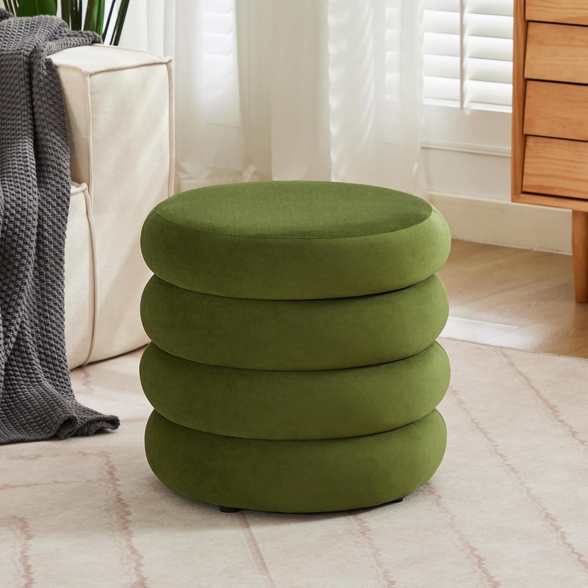 ONEVOG Round Storage Ottoman, 20" Small Ottomans Table with Removable Li...