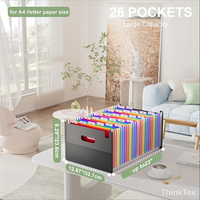 ThinkTex 26-Pocket Accordion File Organizer, Upright & Open Top, A–Z Colorful - Image 2