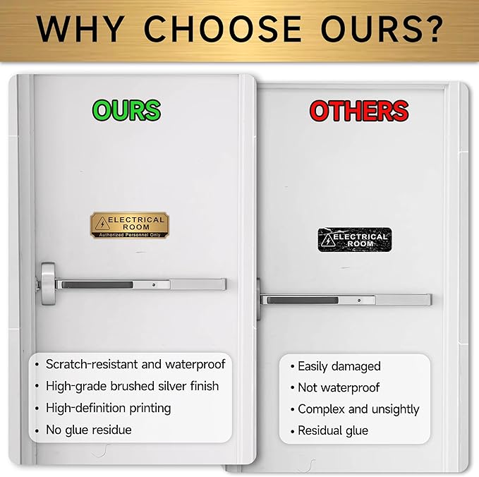 Electrical Room Sign for Business Door，Self-Adhesive Durable Brushed Gold - Image 4