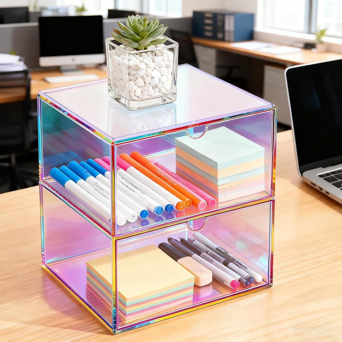 Acrylic Desk Organizer with Drawers Stackable Makeup Organizer for Vanity Off...