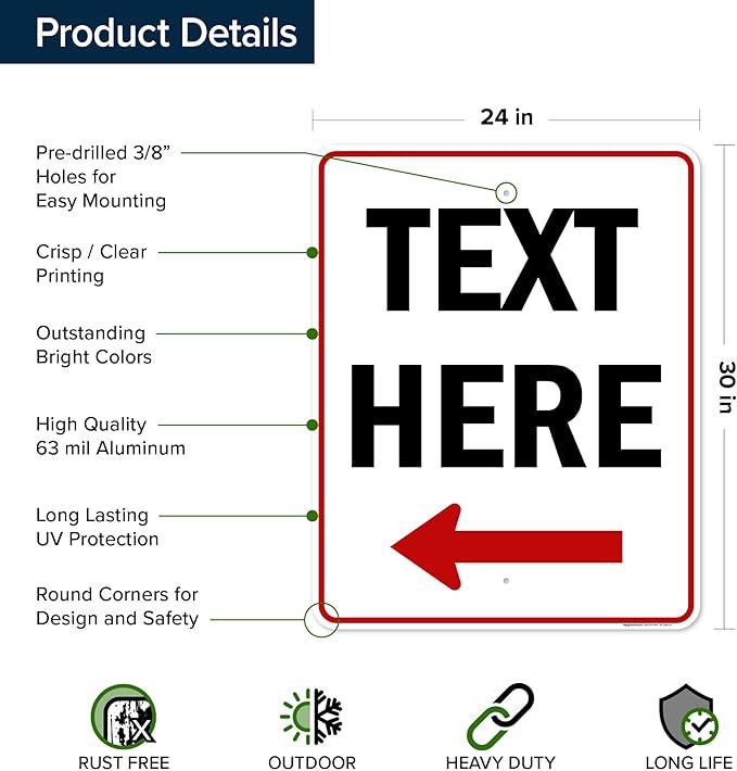 Custom Arrow, Custom Directional Sign, Left Arrow, 24x30 Inches, Rust Free .063 - Image 6