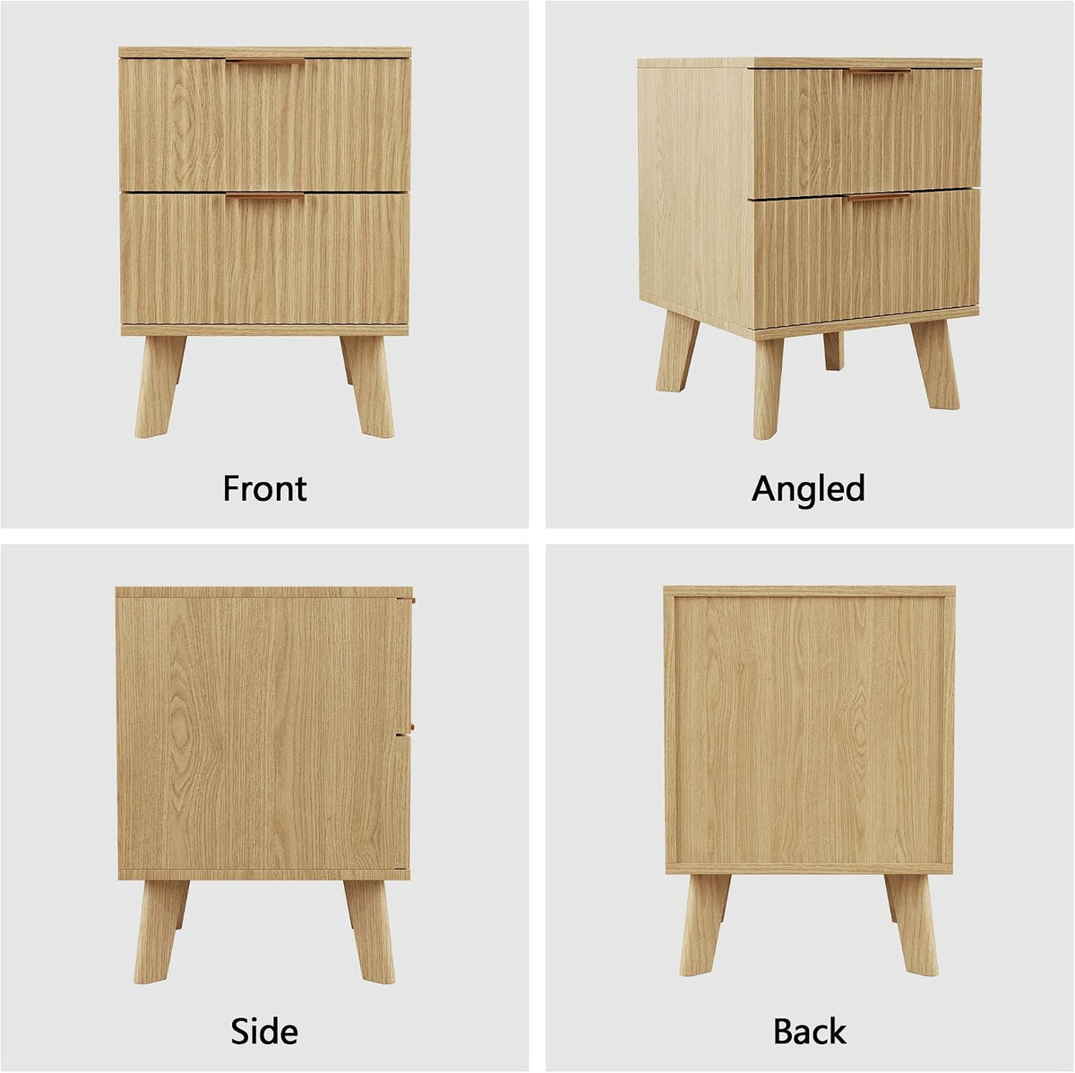XUZENEST Fluted Nightstand, Mid Century Modern 2 Drawer Bedside Table for Bed...