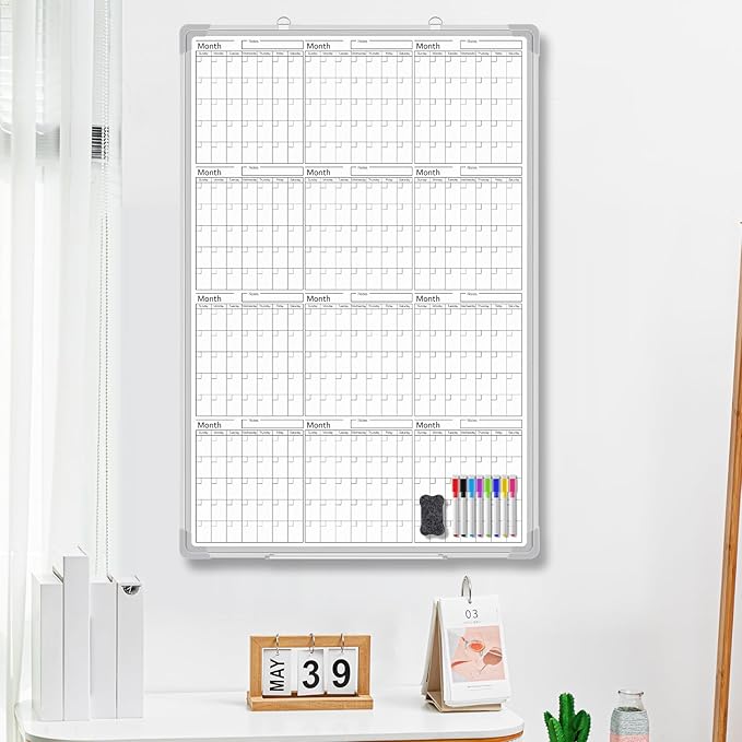 Lincia 36" x 24" Magnetic Vertical Yearly 12 Month Dry Erase Calendar - Image 3