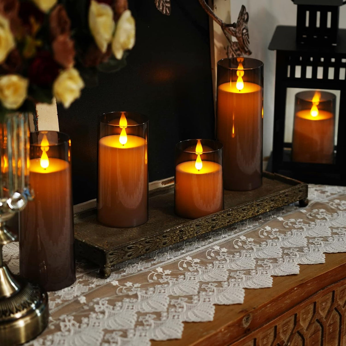 Homemory Gray Flickering Flameless Candles, Battery Operated Acrylic LED Pill...
