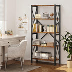 Homeiju 5-Tier Bookshelf, Wood Bookcase, Book Shelf - Image 5