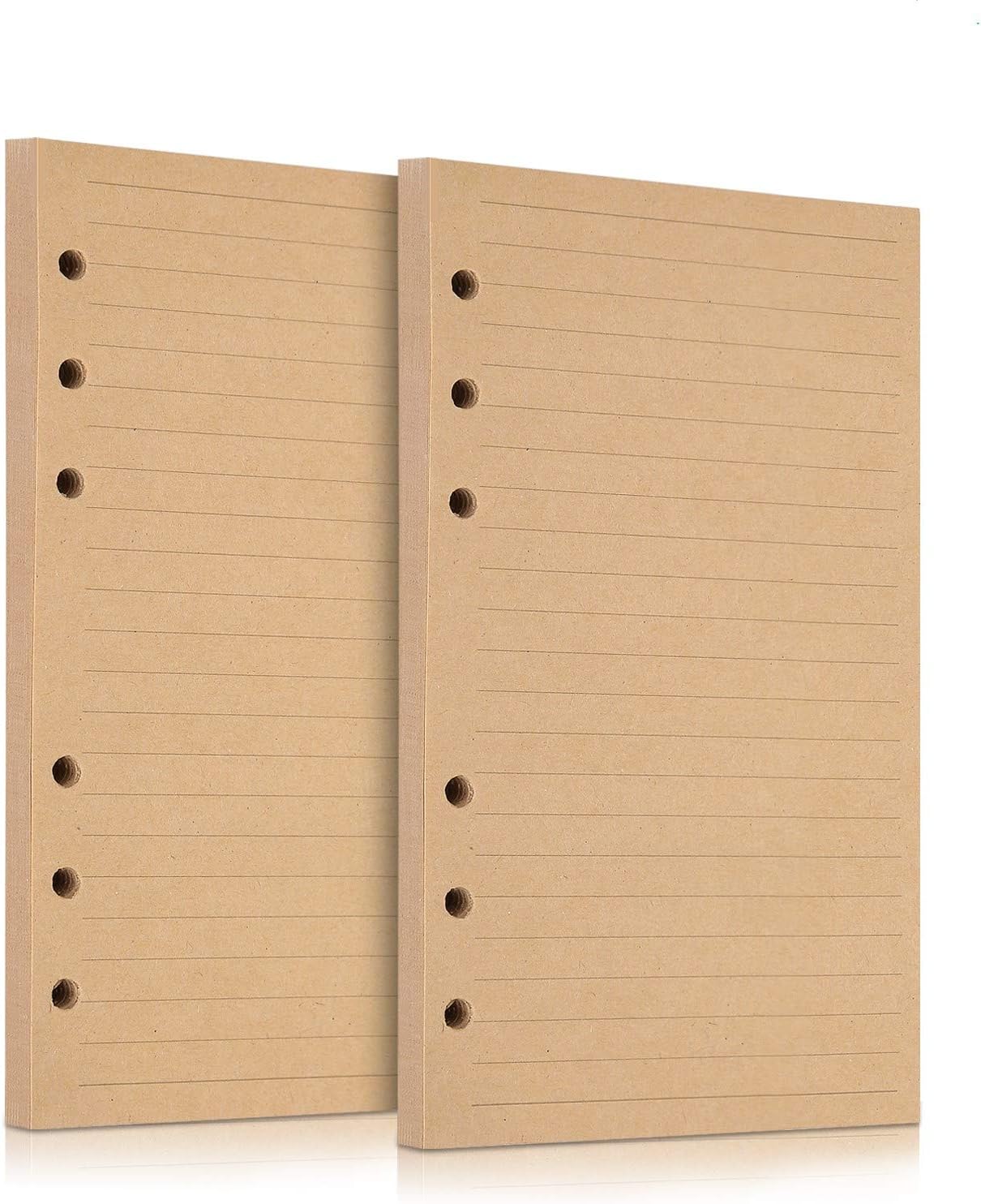 A5 6-Hole Lined Planner Inserts, 280 Pages, 5.6" x 8.3", 100gsm Paper | Not for 3 or 7 Ring Binders, Kraft Refill Paper for 6-Ring Binders, A5 Paper for Planners, Diaries, Journals, Organizers