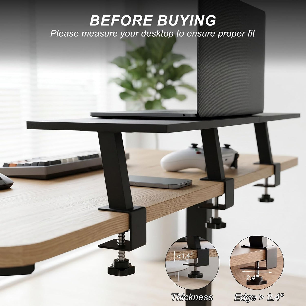 30-Inch Desktop Clamp-on Shelf & Monitor Riser, 2-in-1 Reversible Design ...