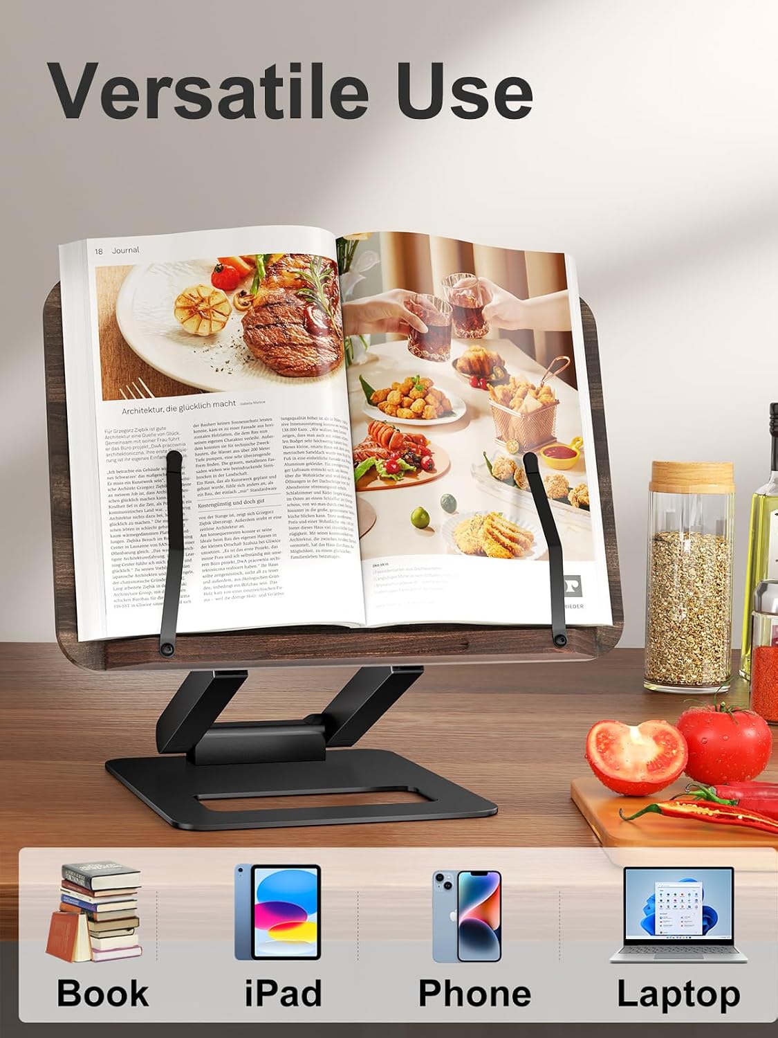 Tounee Telescopic Book Holder - Adjustable Height Cookbook Stand with Elastic...