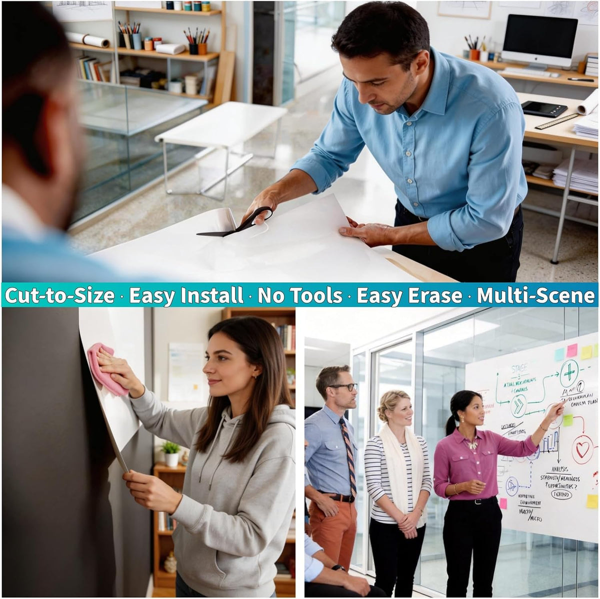 Medium Whiteboard 42"x24" – Peel & Stick, Kitchen Home Office