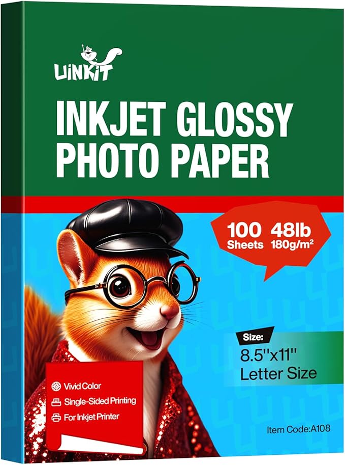 Uinkit 100 Sheets Inkjet Photo Paper Glossy 8.5x11 48lb 180Gsm Professional by UinkitHandicraftsandConservationSpecialist