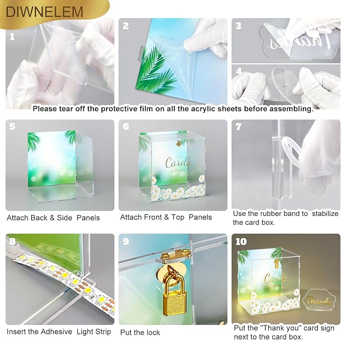DIWNELEM Wedding Card Box with Lock&Light Large Letter Envelope Box Wedding - Image 4