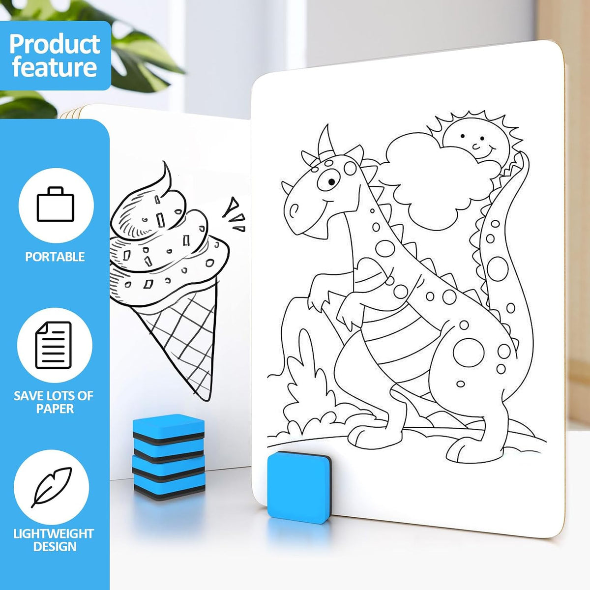 PANDRI 36 Pack Double Sided Dry Erase Boards with 36 Erasers, 12.5 x 9 Inch