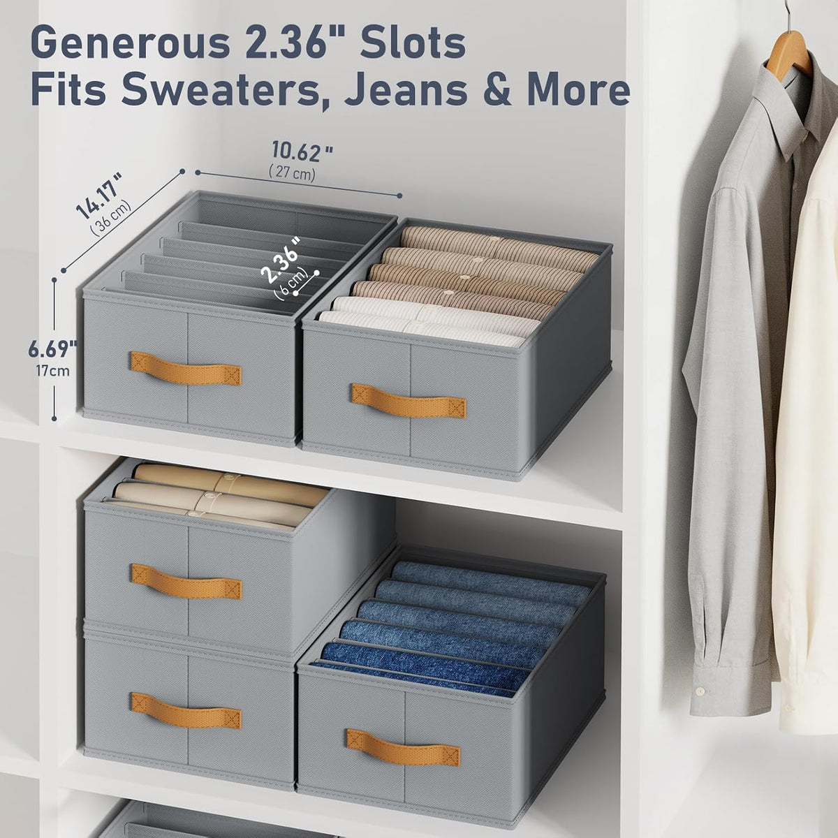 DIMJ Wardrobe Clothes Organizer - Foldable Closet Drawer Organizer Dividers f...