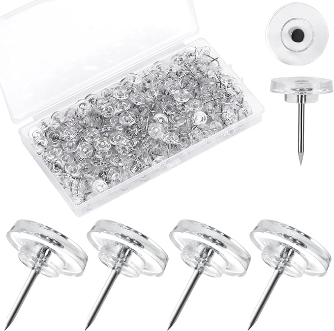 300Pcs Clear Push Pins，Flat Thumb Tacks by acDesign