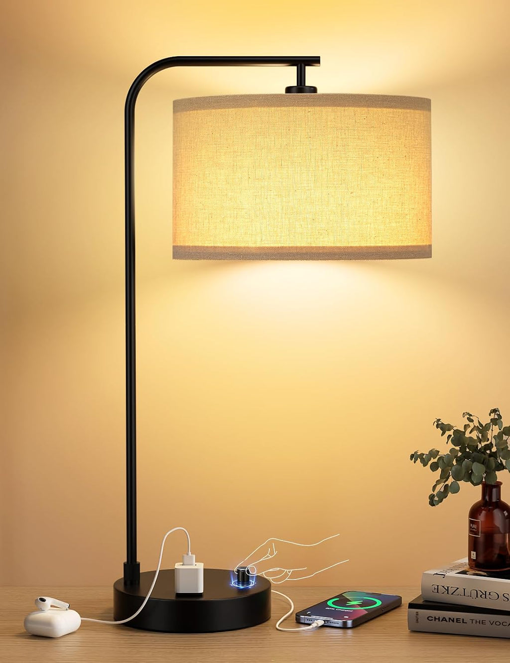 20.7" tall table lamp with usb & outlet, main product view