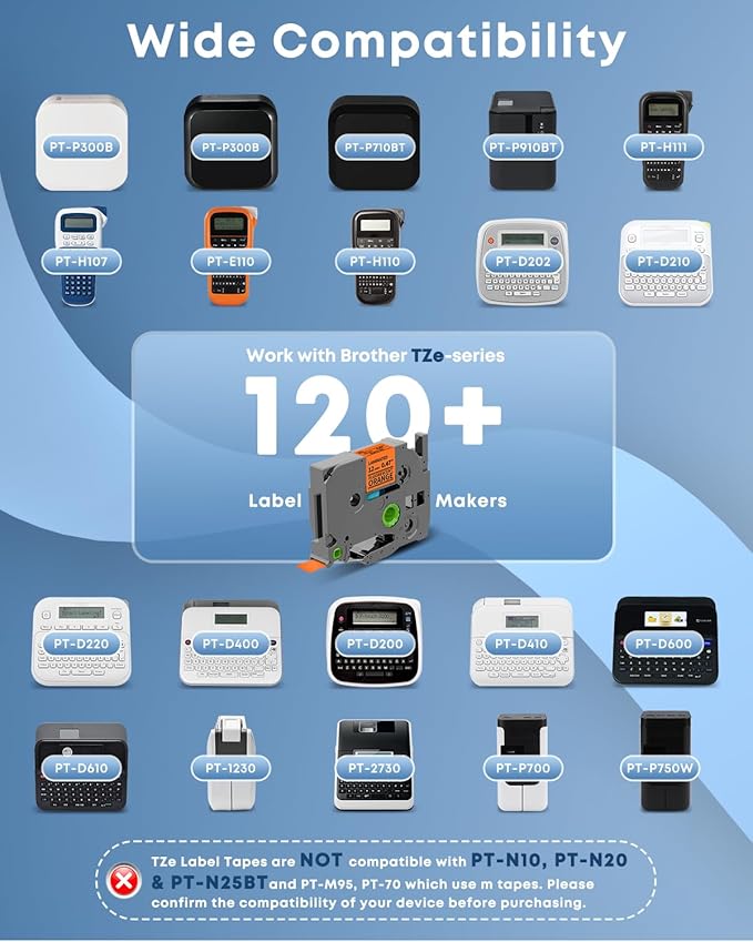 COLORWING TZe-B31 Black on Orange Fluorescent Label Maker Tape 12mm 0.47'' - Image 3