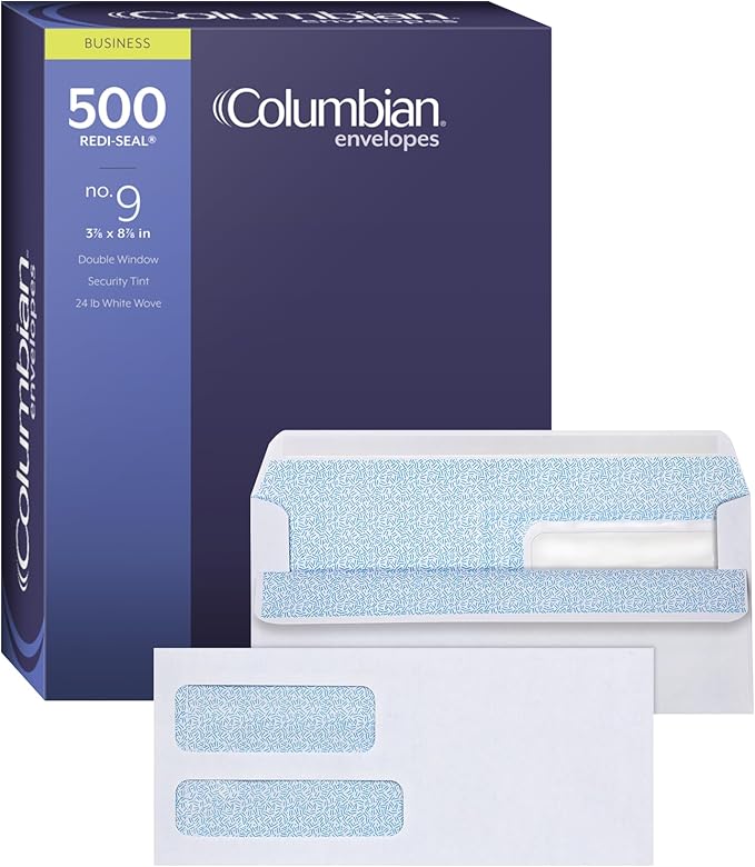 Columbian #9 Security Envelopes, 500 Pack, Double Window Self Seal Envelopes by TOPSProducts