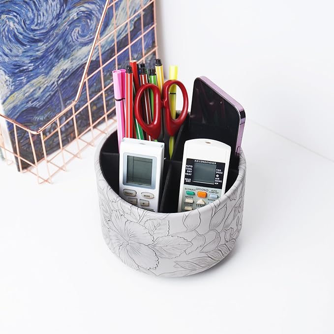 Hennaja Round Leather Art Supply Organizer, Remote Control Holder, 360 Degree - Image 6