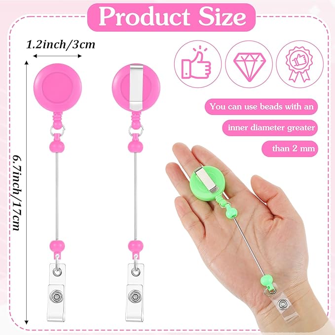 50 Pcs Colorful Beadable Badge Reel, Retractable Clips Holder Beaded Blank Bars - Image 2