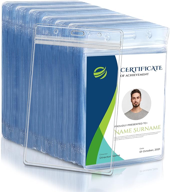 50 Pcs Vertical Clear ID Badge Holders, 4x3 Inch Waterproof PVC Plastic Badge by RIDEIWAKE