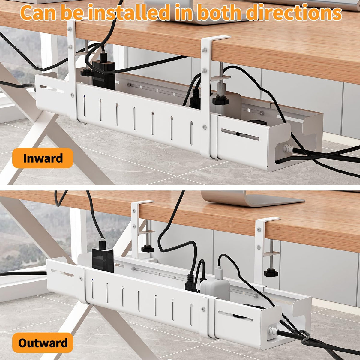 Under Desk Cable Management Tray, Expandable Length 25.2"-38.6",No ...