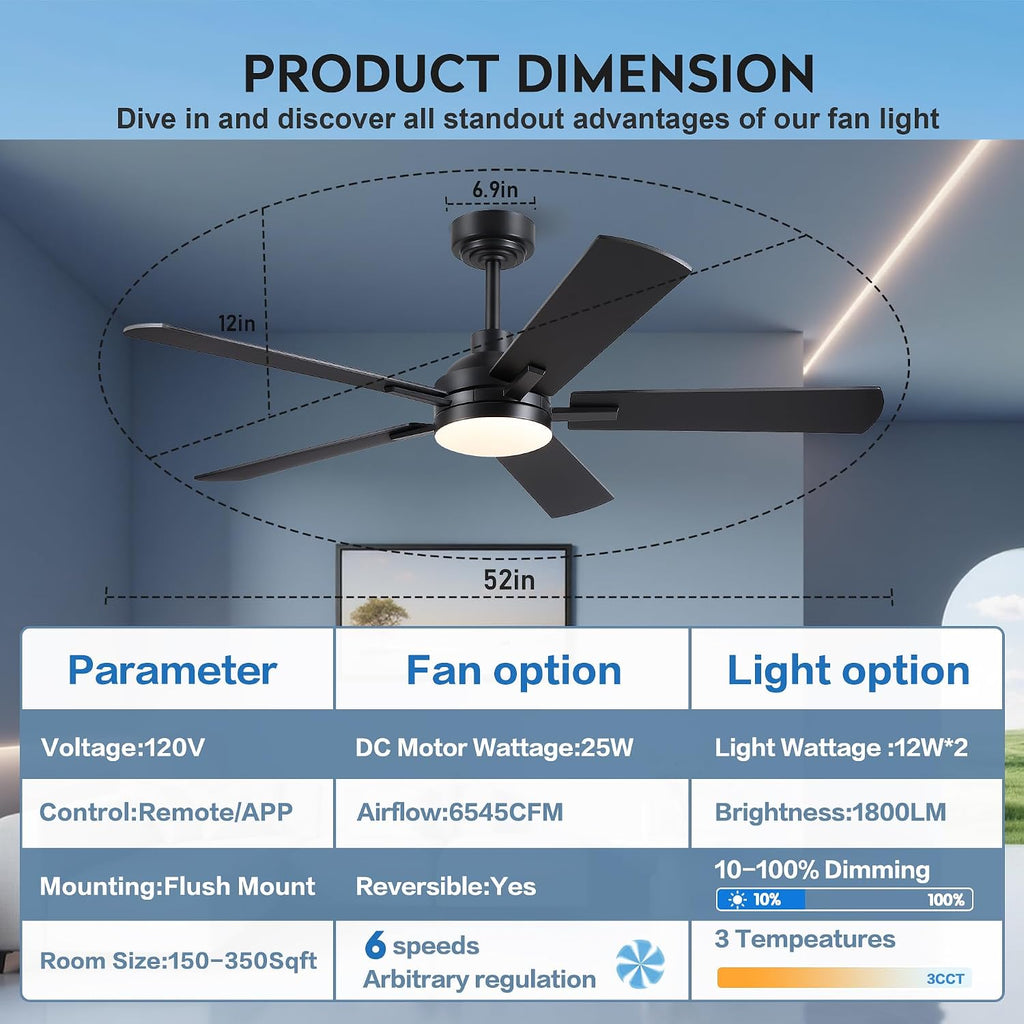 jsaitee ceiling fans with lights - 52inch low on a desk or shelf