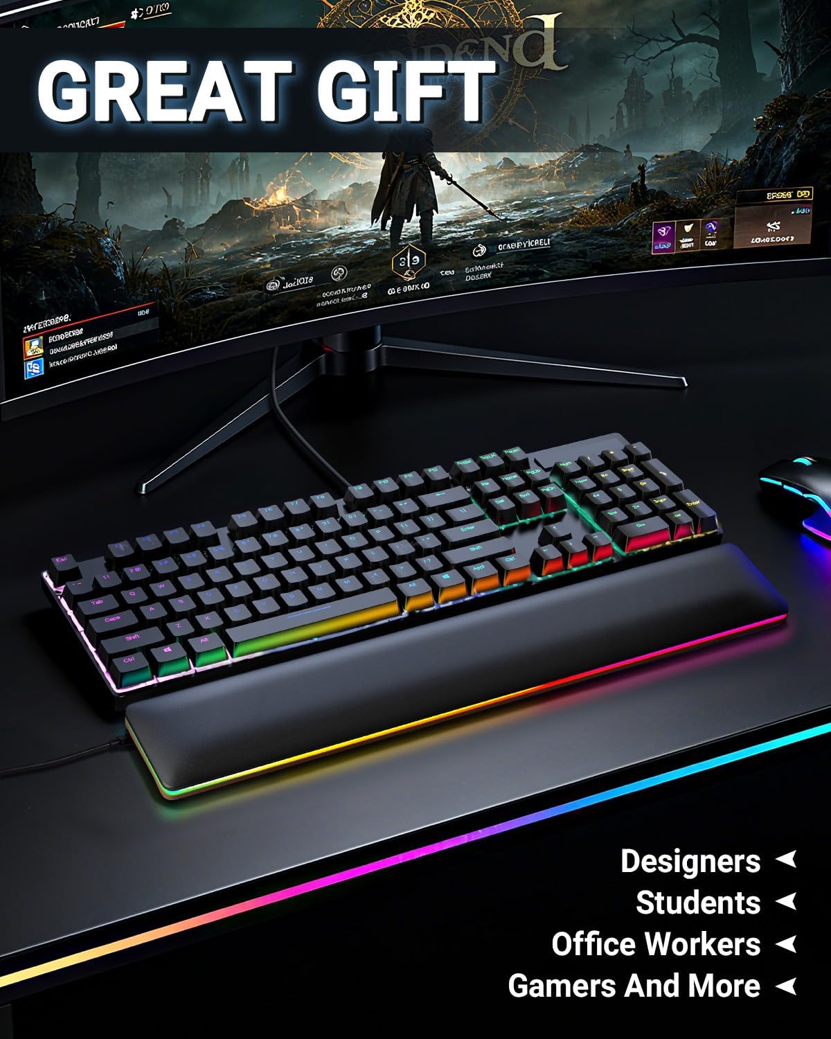 RGB Keyboard Wrist Rest, Wooden Wrist Rest for Computer Keyboards