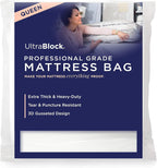 Ultrablock Mattress Bags for Moving or Storage – 6 Mil Plastic Cover, Tear and Puncture Resistant, Non-Slip Grip, Extra Thick Queen Size Bag