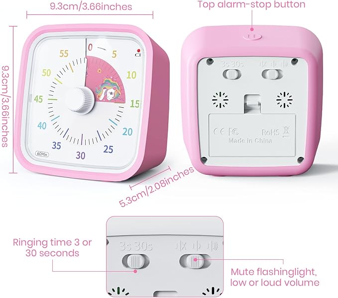 Yunbaoit Visual Timer with Protective Case, Unicorn Disk 60 Minute Countdown - Image 4