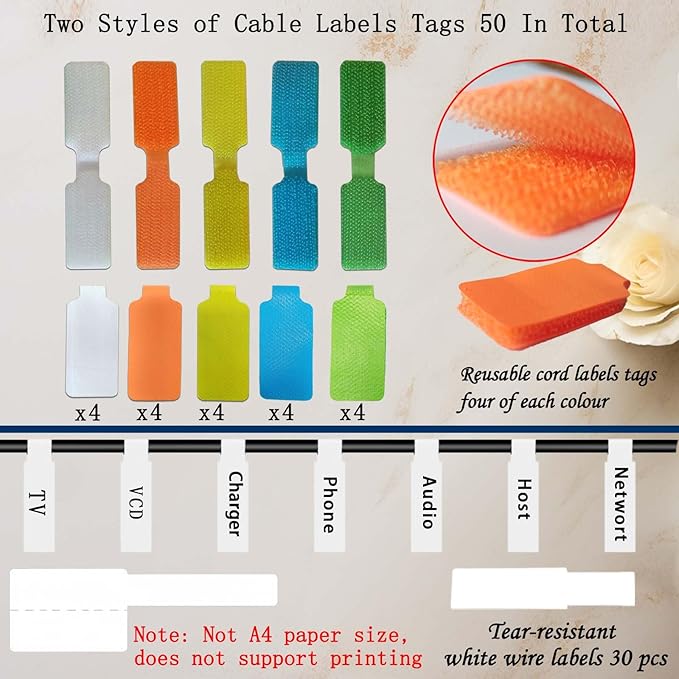 Kisajar 50-Pcs Cable Labels & Cord Tags - Image 2