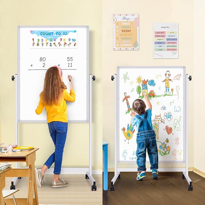 maxtek Rolling White Board, 44 x 28 Height Adjustable Whiteboard on Wheels - Image 3