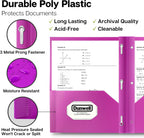 Dunwell Plastic 2-Pocket Folders with 3 Prongs, Assorted, 6 Pack | Tear-Resistant Acid-Free Poly, 3-Clasp Folders with Fasteners, Includes Labels