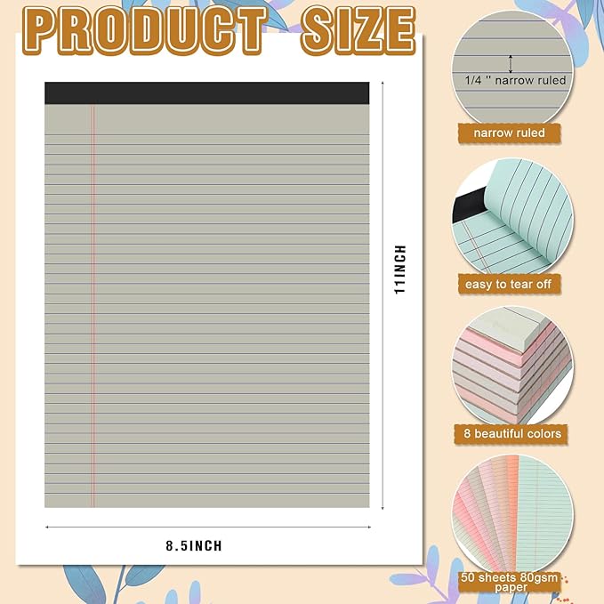 Fuutreo 8 Pcs 8.5'' x 11'' Colored Legal Pad Writing Pads Narrow Ruled 50 - Image 2