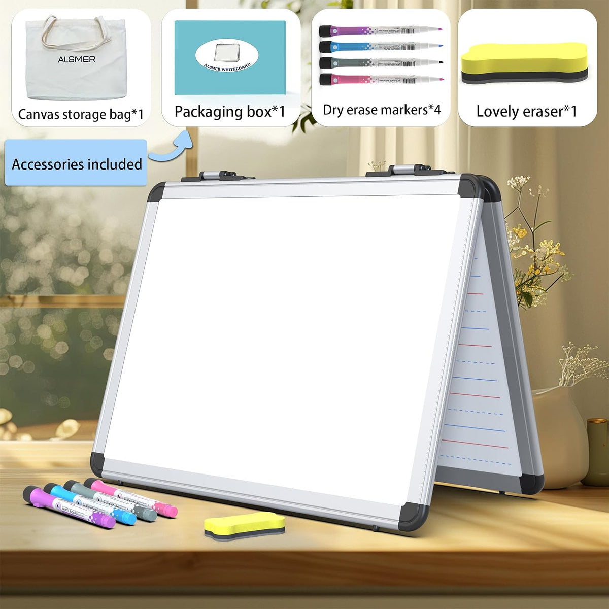 Dry Erase Board, 17x13 inch with 4 Sides Magnetic Whiteboard, A3 Foldable Sma...