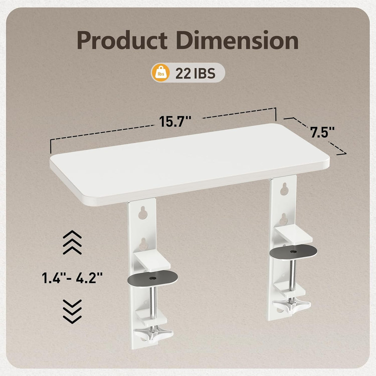3 in 1 Clamp-on Desk Extender Shelf, 15.7×7.5 Inch, White