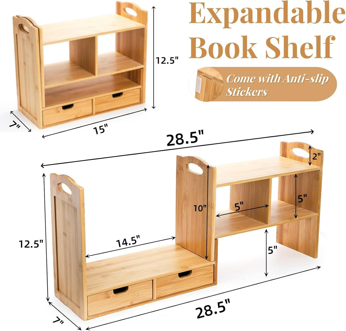 Eorbow Bamboo Desktop Bookshelf, Expandable Counter Bookcase, Storage Shelves...