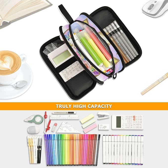 BOENLE Unicorn Rainbow Flower Pencil Case Box Boys Girls Large Pencil Pouch - Image 5