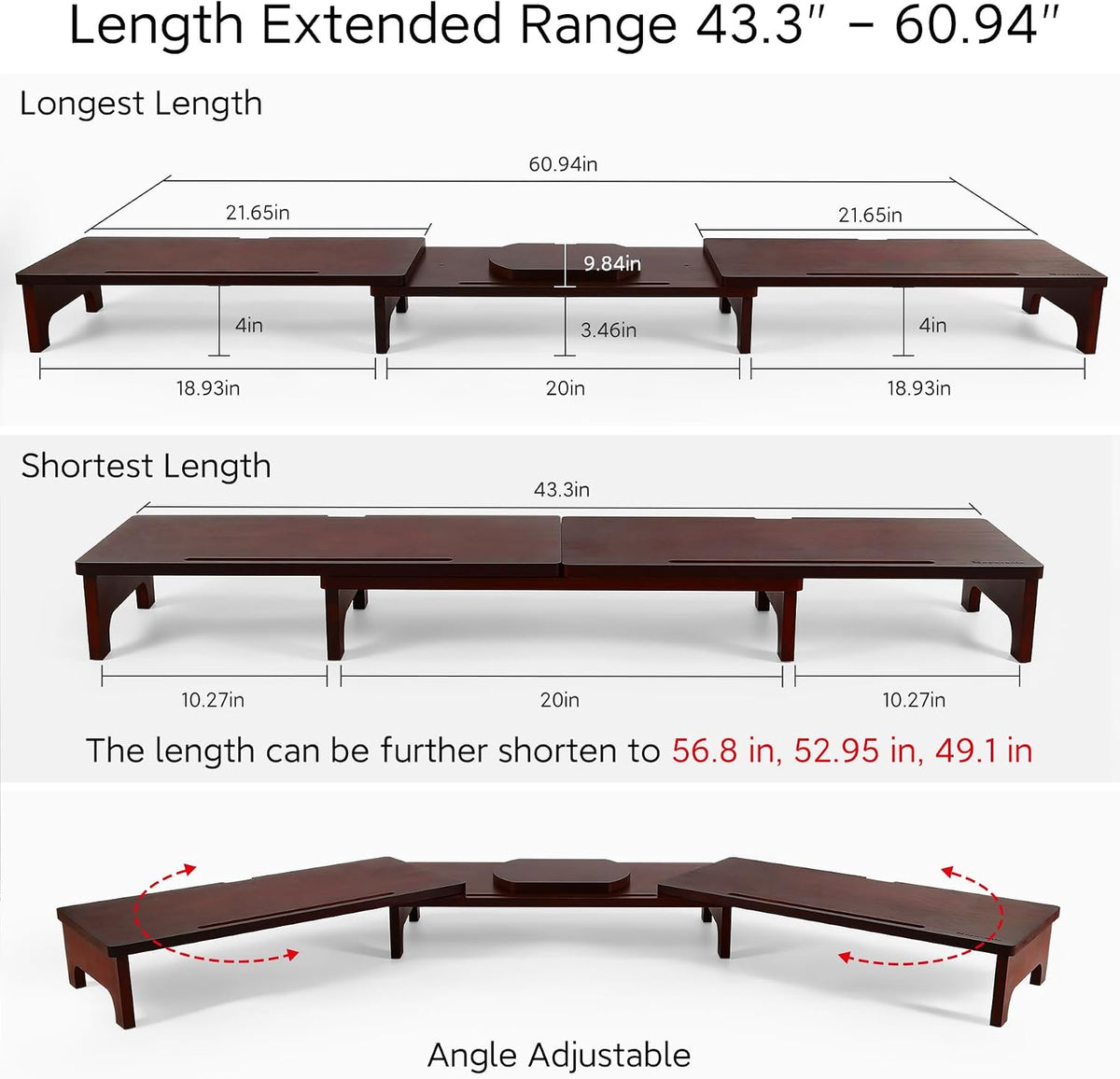 Nnewvante Bamboo Monitor Riser, 60 inch Upgrade Height Large TV Riser