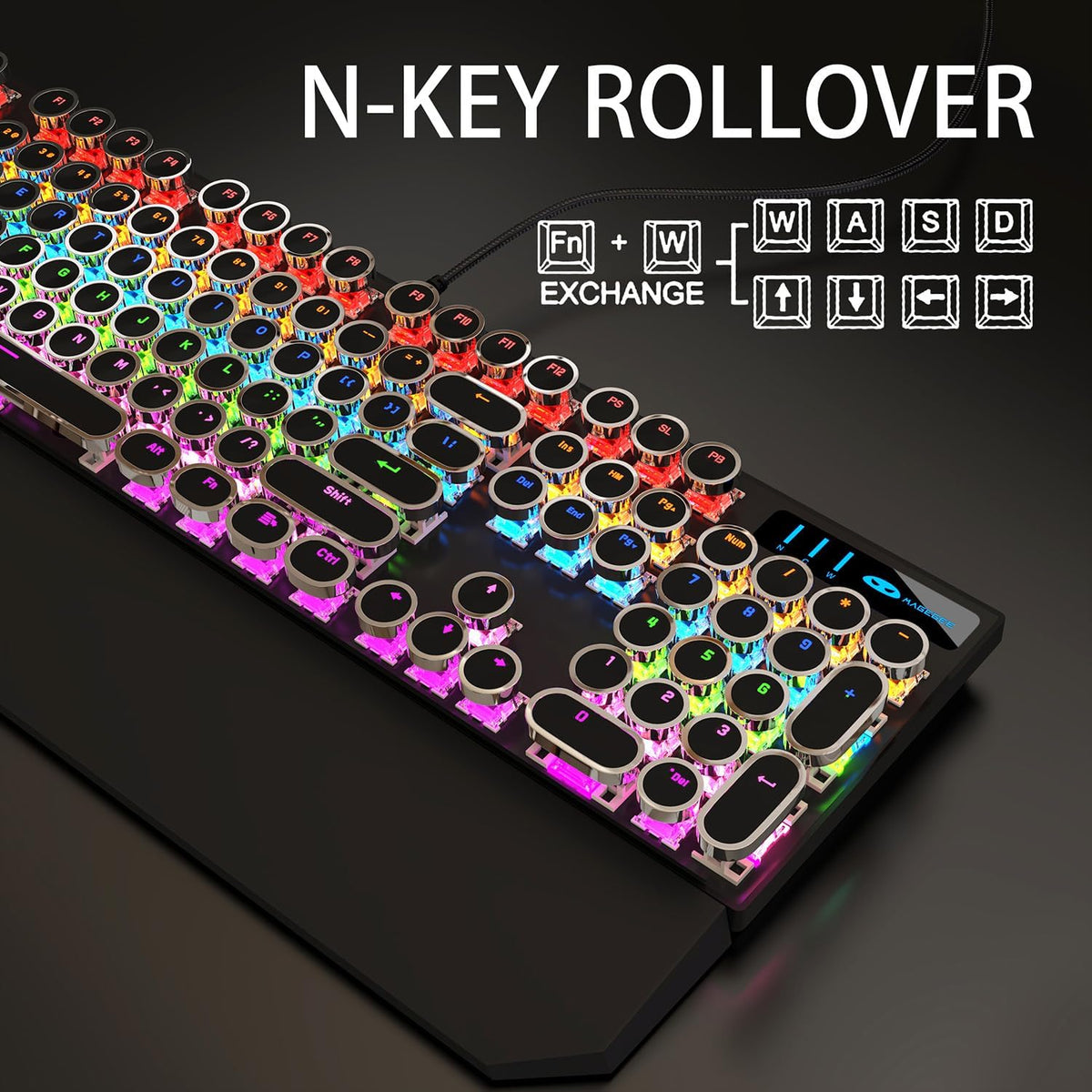 Camiysn Typewriter Style Mechanical Gaming Keyboard, Black Retro Punk Gaming ...
