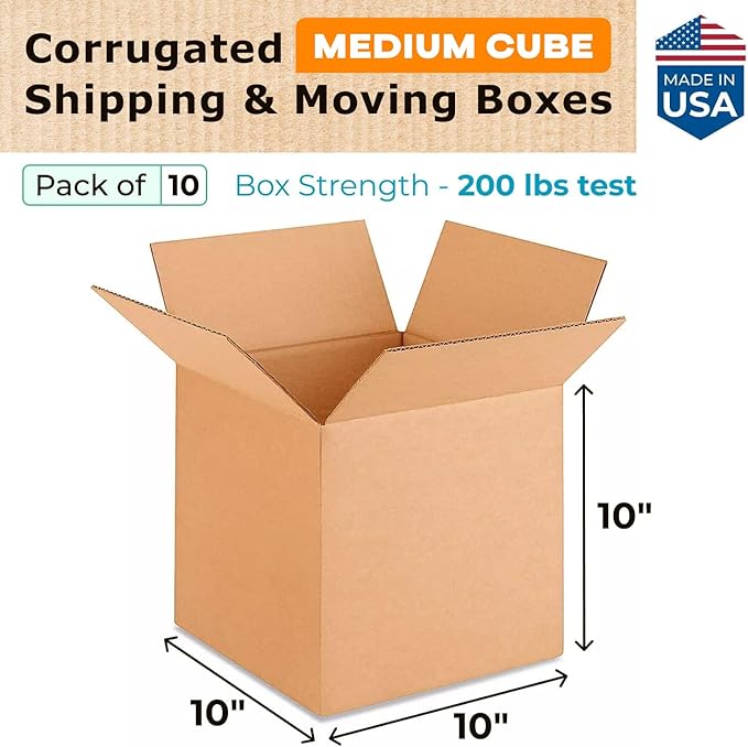 Medium Cube Moving & Shipping Boxes 10x10x10 inches - Image 2