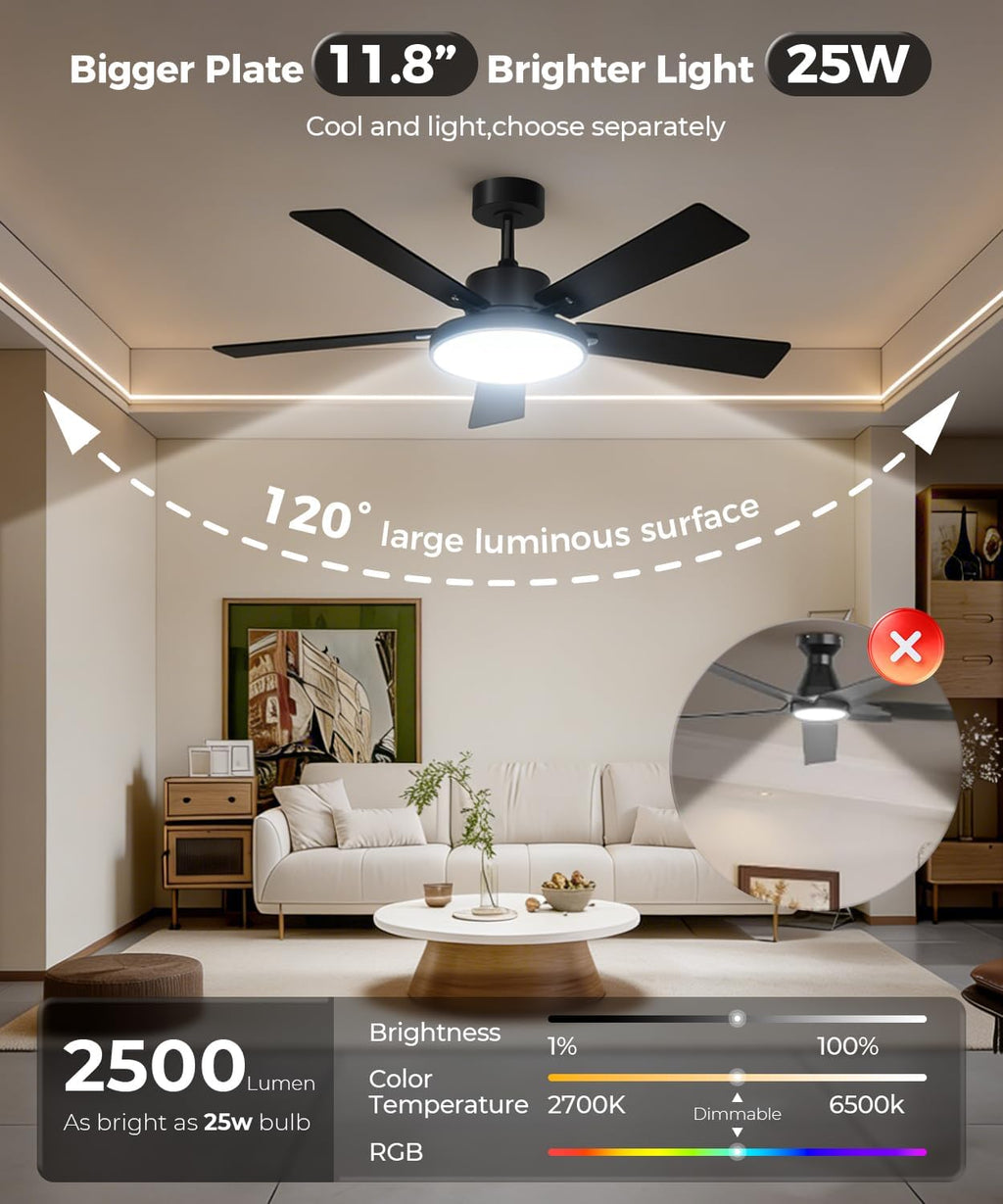 rgbcw smart 52" 2600lm led ceiling fan light on a desk or shelf