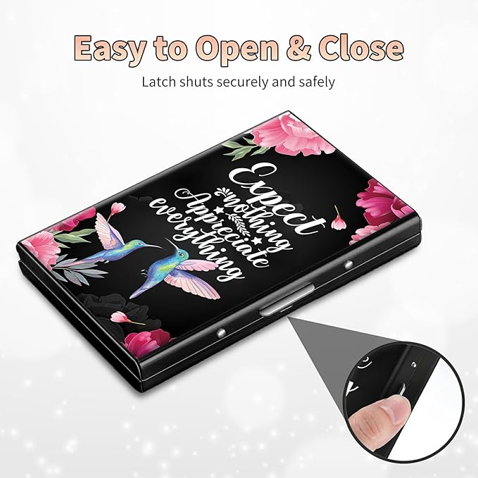 BWEGRHE Slim Credit Card Holder, Humingbird Flower RFID Blocking Metal Wallet - Image 6