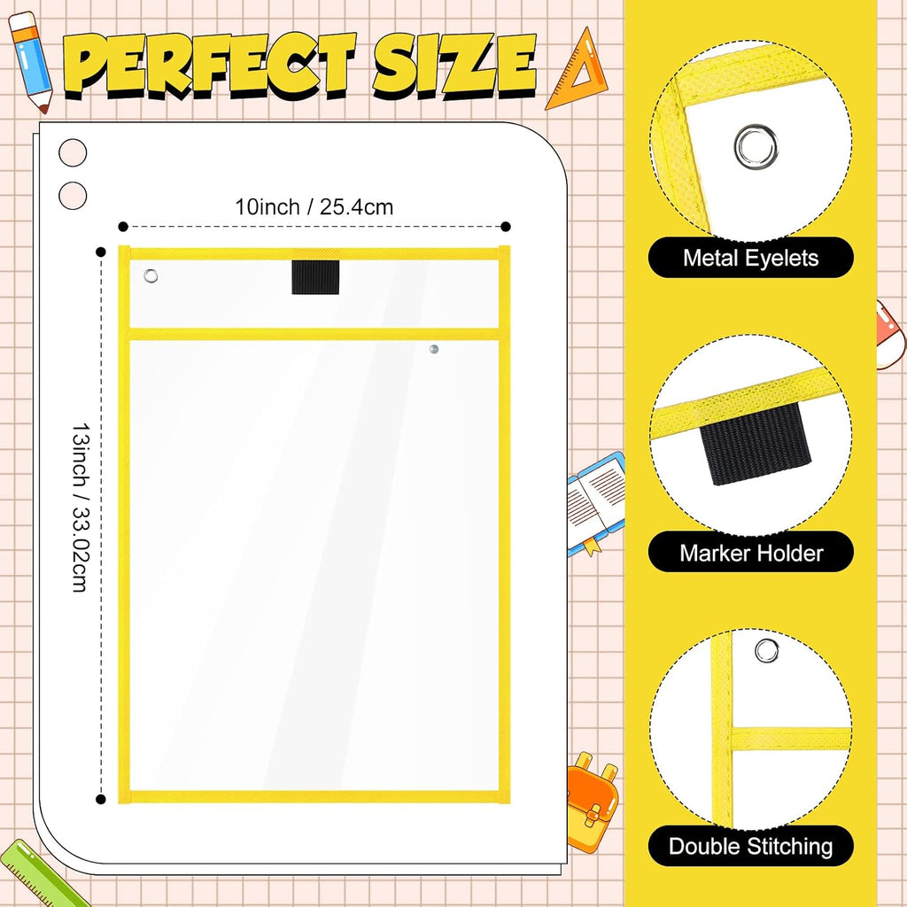 80 Packs Oversized Dry Erase Pockets Sleeves Reusable, 10x14 Inch | 5 Colors, Plastic Ticket Holders, Clear Pocket Sleeves for Back to School Classroom Office Home Student Teacher Supplies