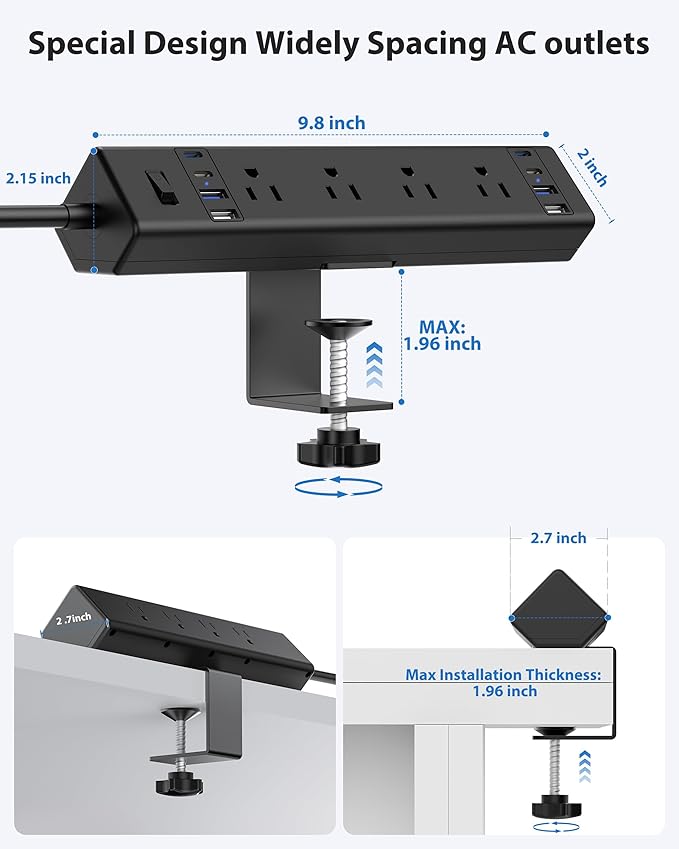 40W Fast Charging Station, Desk Clamp Power Strip 20W USB C, 8 Outlets - Image 5
