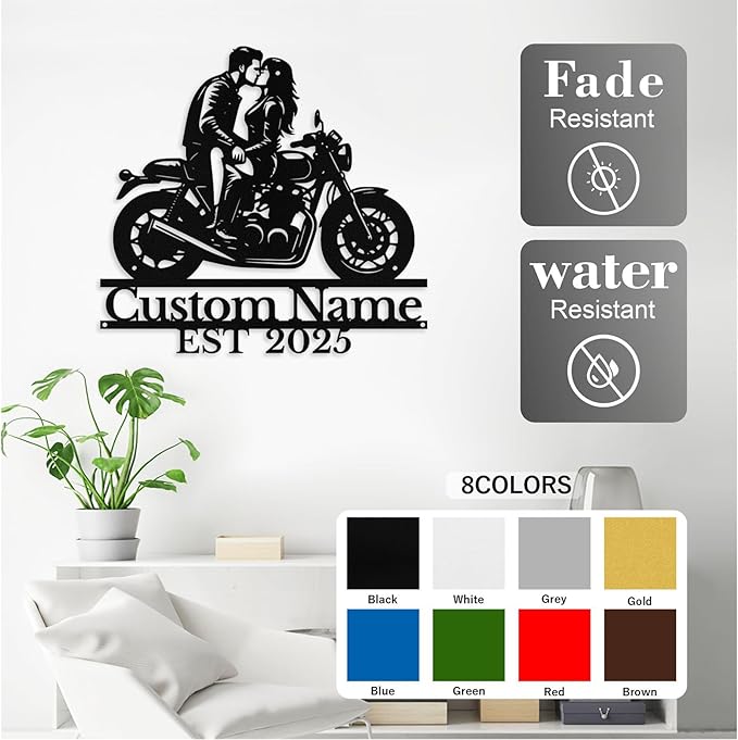 Custom Motorcycle Couple Metal Signs Personalized Biker Couple Name Sign Custom - Image 4