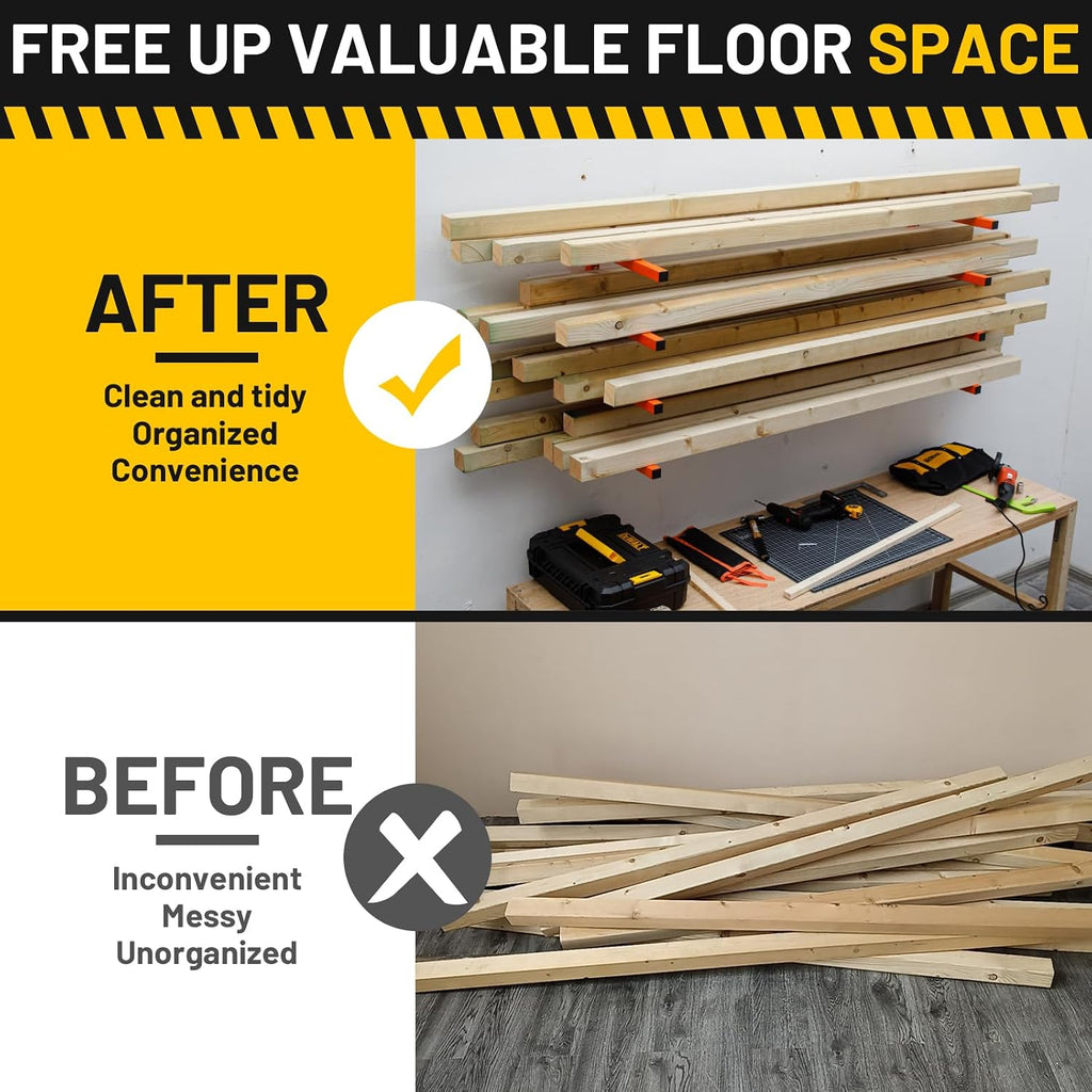 yyr wood organizer and lumber storage rack wall showing dimensions