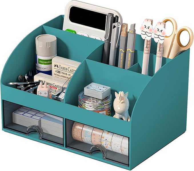 Desk Organizer with 6 Compartments and 2 Drawers, Plastic Makeup Organizer by COMFYROOM