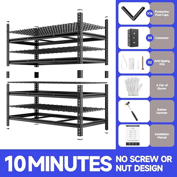 cynnda 4-Tier 60" W X 24" D X 60" H Garage Shelves 2500LBS Heavy Duty Shelving - Image 7